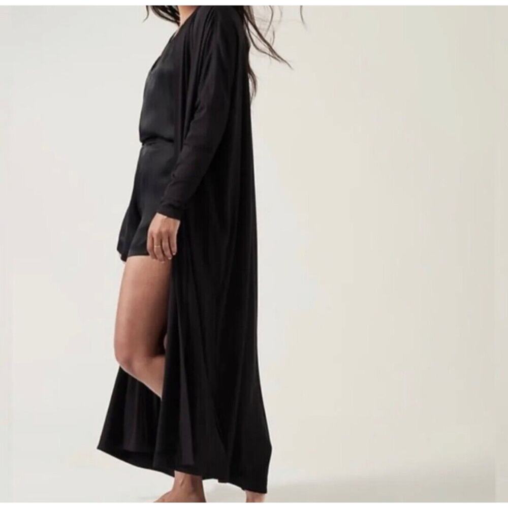 Athleta Modal Robe Black XXS Long Cardigan Sleep Pajama Womens Retail $129 - Picture 3 of 9